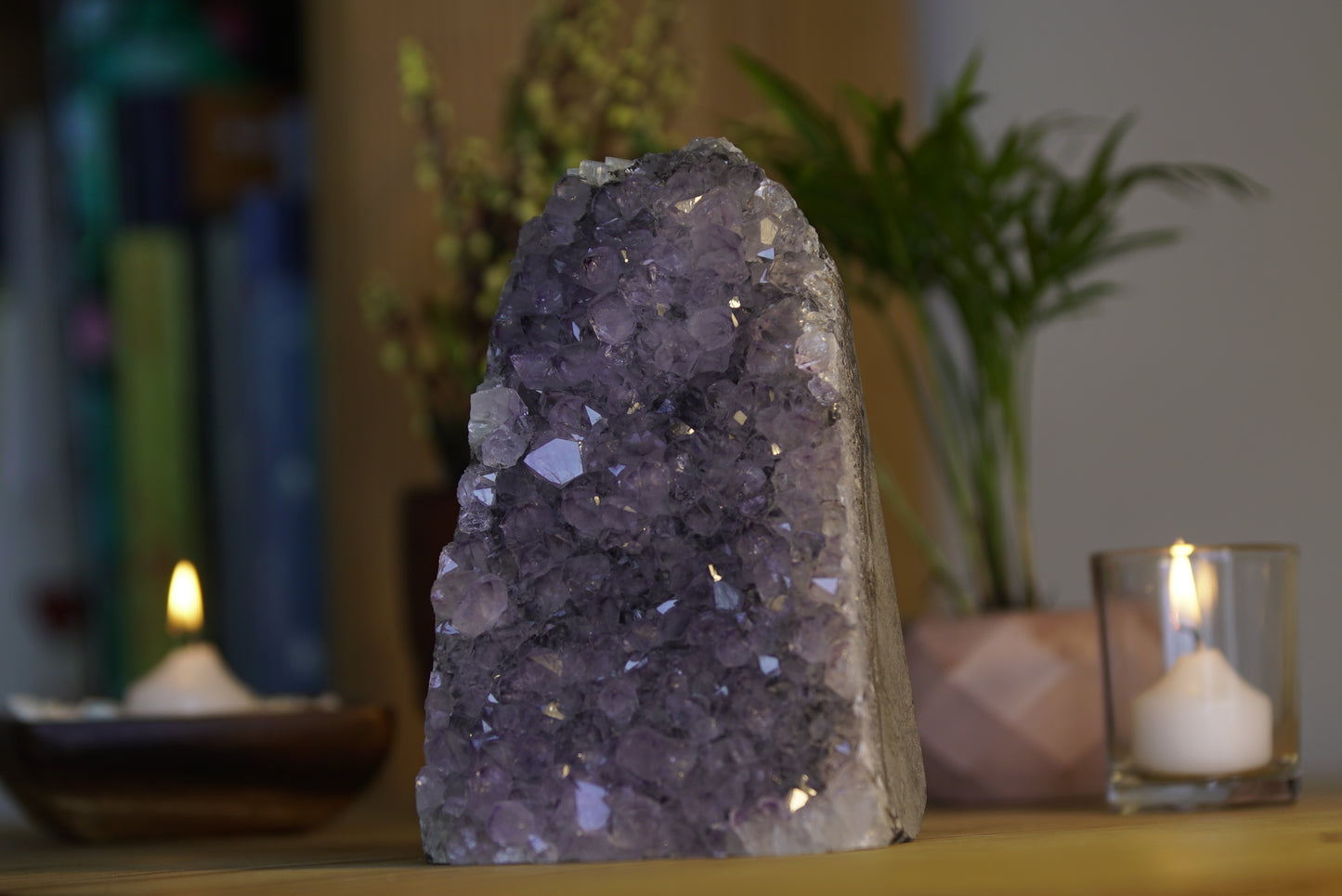 Natural Unique Lavender Real Amethyst + 1 Chakra Stones Bracelet With Lava Rocks